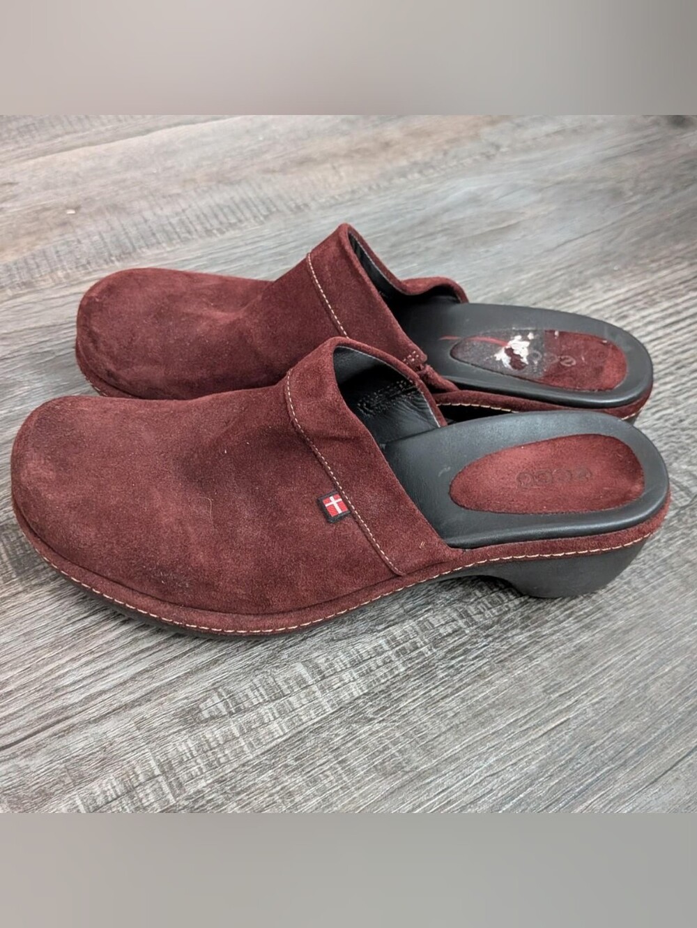 Women's ECCO Burgundy Suede Clog Mules